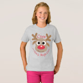 Rendier Noordpool Sleigh Crew Kerst Grijs T-shirt (Voorkant volledig)