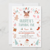 Rendier Oh Wat Een Pret Kerstmis 1e Verjaardag Kaart (Voorkant)