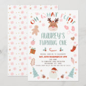 Rendier Oh Wat Een Pret Kerstmis 1e Verjaardag Kaart (Voorkant / Achterkant)