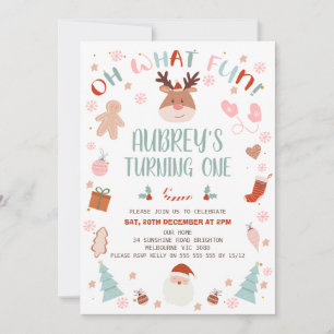 Rendier Oh Wat Een Pret Kerstmis 1e Verjaardag Kaart