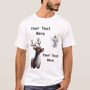 Rendier omhoog kijkend naar Jezus Kerstmis Rendier T-shirt