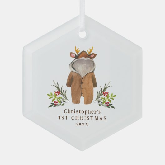 Rendier Outfit Baby's 1e Kerstversiering Glas Ornament (Voorkant)