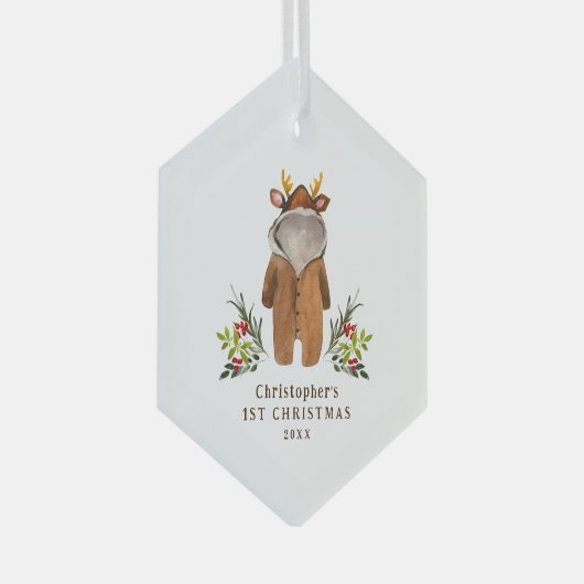 Rendier Outfit Baby's 1e Kerstversiering Glas Ornament (Voorkant Rechts)