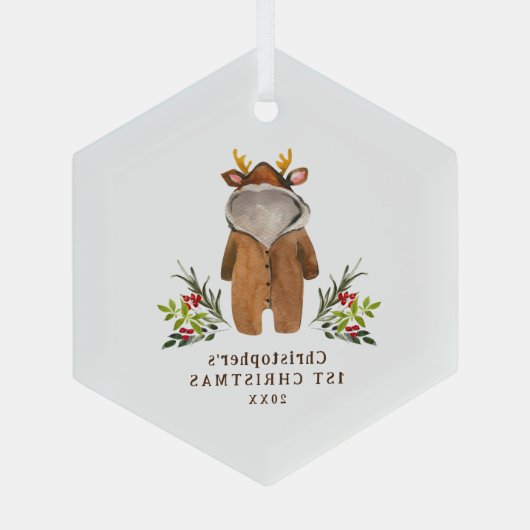Rendier Outfit Baby's 1e Kerstversiering Glas Ornament (Achterkant)
