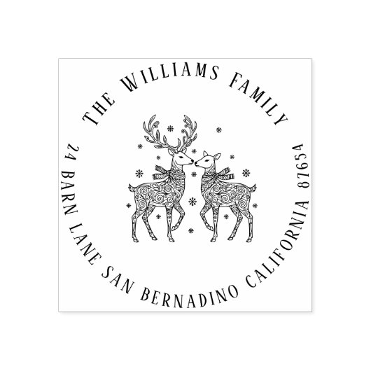 Rendier paar sjaals en sneeuw naam terug adres rubberstempel (Afrduk)