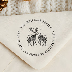 Rendier paar sjaals en sneeuw naam terug adres rubberstempel