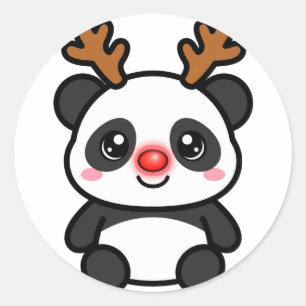 Rendier Panda Kerst Klassieke Ronde Sticker