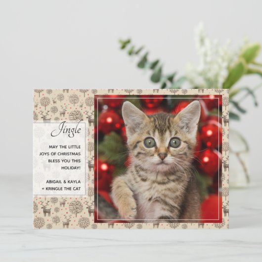 Rendier Patroon & Script Typografie Aangepaste Kle Feestdagenkaart (Staand voorkant)