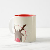 RENDIER PEEKING schattige rode neus rudolph ivoor  Tweekleurige Koffiemok (Voorkant links)