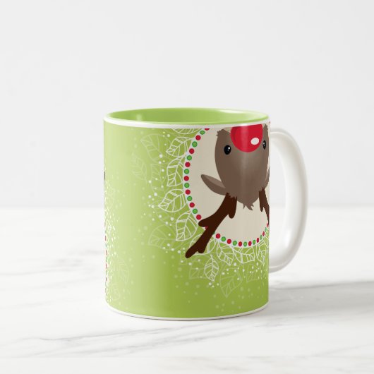 RENDIER PEEKING schattige rode neus rudolph limoen Tweekleurige Koffiemok (Voorkant rechts)