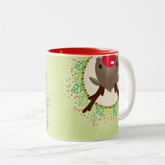 RENDIER PEEKING schattige rode neus rudolph limoen Tweekleurige Koffiemok (Voorkant rechts)