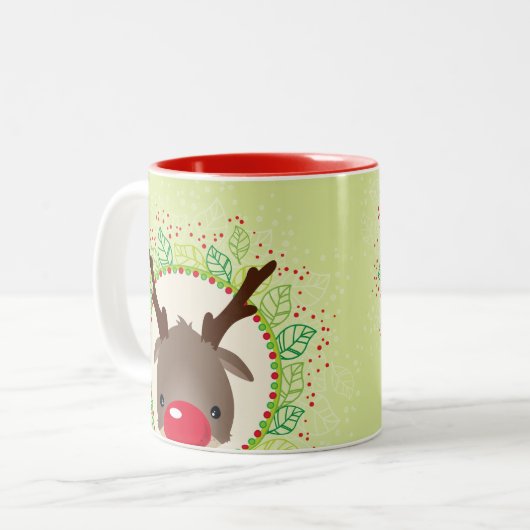 RENDIER PEEKING schattige rode neus rudolph limoen Tweekleurige Koffiemok (Voorkant links)