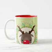 RENDIER PEEKING schattige rode neus rudolph limoen Tweekleurige Koffiemok (Links)