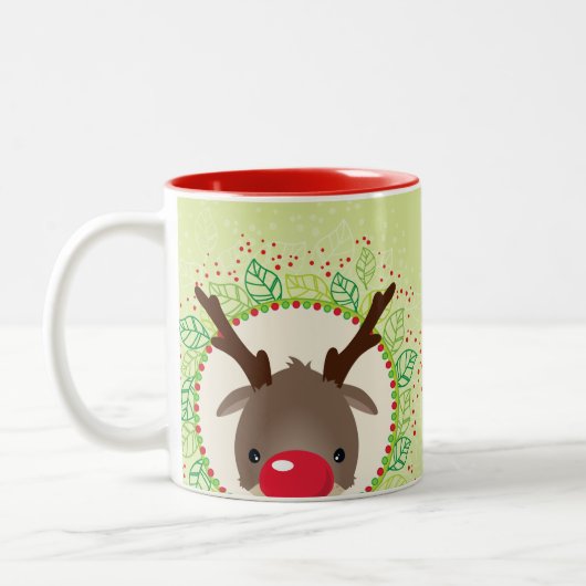 RENDIER PEEKING schattige rode neus rudolph limoen Tweekleurige Koffiemok (Links)