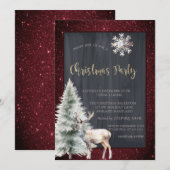 Rendier Pine Tree Red Glitter Kerstmis Kaart (Voorkant / Achterkant)