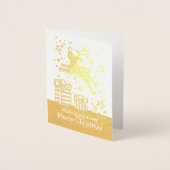 Rendier prancing over geschenken Kerstmis gouden k Folie Kaarten (Voorkant)