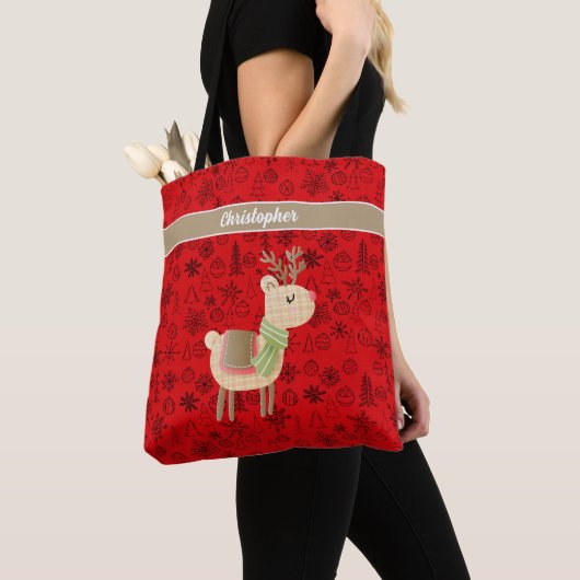Rendier Red aangepaste script monogram Tote Bag (Dichtbij)
