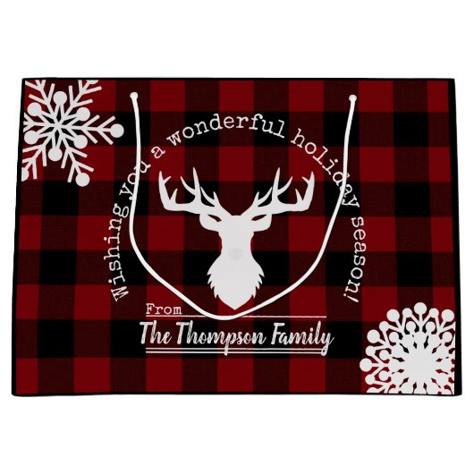 Rendier Red Black Buffalo Plaid Kerstvakantie Groot Cadeauzakje (Voorkant)