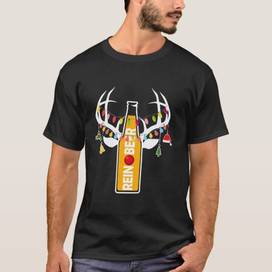 Rendier Reinbeer Bier Kerstverlichting Grappig Bie T-shirt (Voorkant)