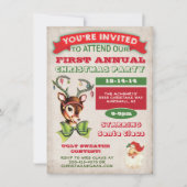 Rendier  Retro Kerstfeest Uitnodiging (Voorkant)