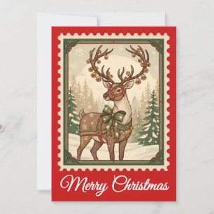 rendier   Retro Postzegel Kerst Kaart