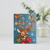 rendier retro Vakantie Kerst briefkaart (Staand voorkant)