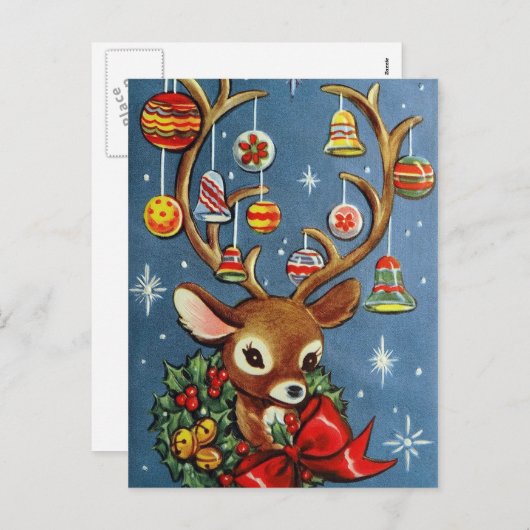 rendier retro Vakantie Kerst briefkaart (Voorkant / Achterkant)