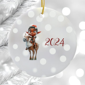 Rendier Rider Kerst Elf Keramisch Ornament
