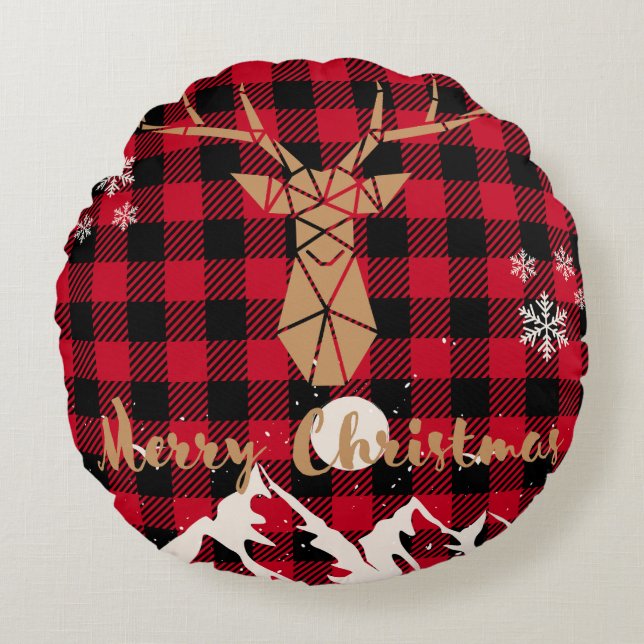 Rendier rode buffel Plaid Kerst Sierkussen Rond Kussen (Voorkant)