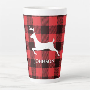 Rendier rood & zwart tartan patroon buffel plaid latte mok