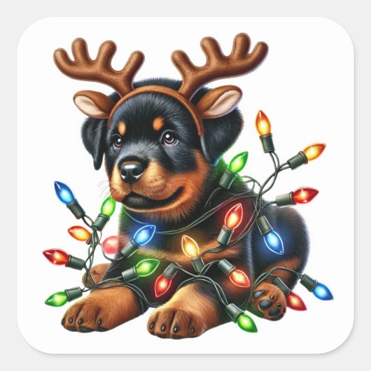 Rendier Rottie redt Kerstmis! Vierkante Sticker (Voorkant)