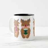 Rendier Roundup: warme cacaotijd Tweekleurige Koffiemok (Voorkant links)