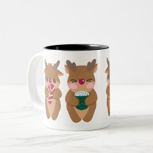 Rendier Roundup: warme cacaotijd Tweekleurige Koffiemok (Voorkant links)