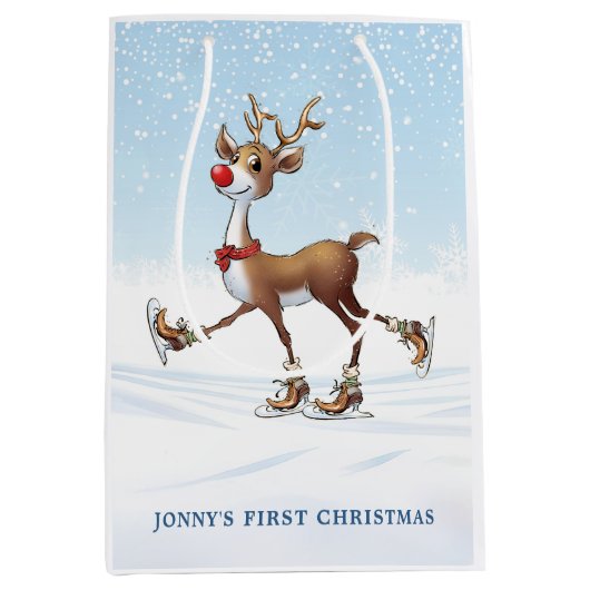 Rendier Rudolph Baby Eerste Kerstcadeauzak Medium Cadeauzakje (Voorkant)