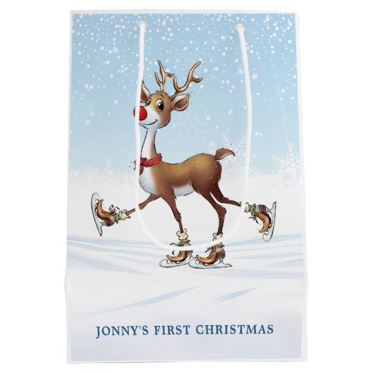 Rendier Rudolph Baby Eerste Kerstcadeauzak Medium Cadeauzakje (Achterkant)