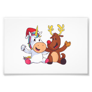 Rendier Rudolph Kerst Ren Rood Neus Eenhoorn G Foto Afdruk