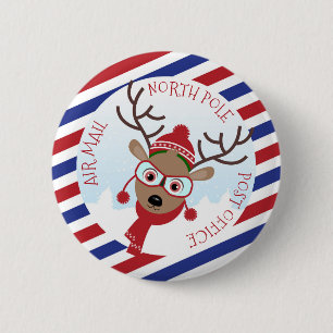 Rendier Rudolph Noordpool Postkantoor Knop Ronde Button 5,7 Cm