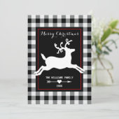 Rendier Rustic Black White Buffalo Check Foto Feestdagenkaart (Staand voorkant)