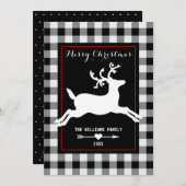 Rendier Rustic Zwart Witte Buffalo Geruit Feestdagenkaart (Voorkant / Achterkant)