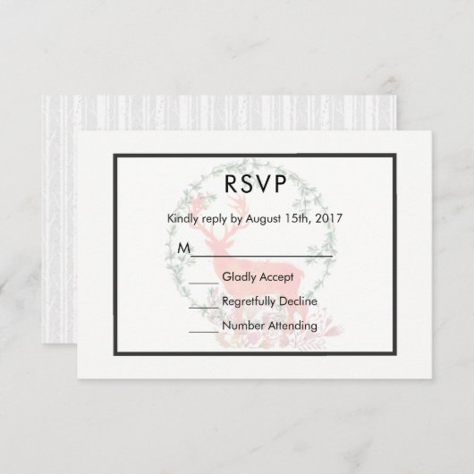 Rendier rustieke Botanische Waterverf Bruiloft RSV RSVP Kaartje (Voorkant / Achterkant)