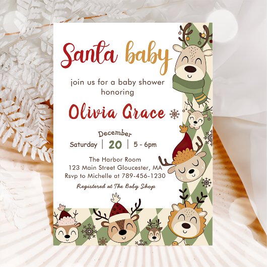 Rendier Santa Baby Christmas Baby shower Kaart