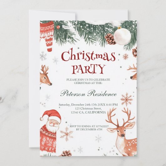 Rendier Santa en Ornamenten Kerstfeest Kaart (Voorkant)