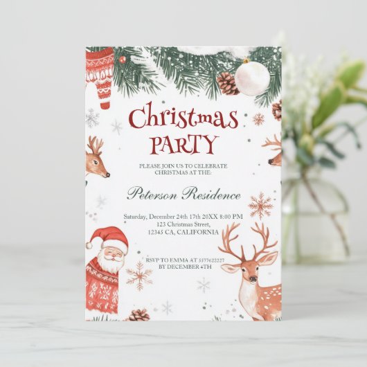 Rendier Santa en Ornamenten Kerstfeest Kaart (Staand voorkant)