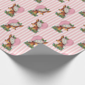  Rendier Santa Hoed Roze Streep Kerstmis Cadeaupapier (Hoek)