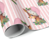  Rendier Santa Hoed Roze Streep Kerstmis Cadeaupapier (Rol Hoek)