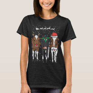 Rendier Santa Koeien Grappig Boerderij Kerstdier L T-shirt