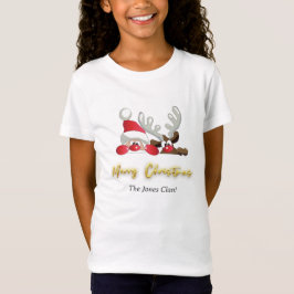 Rendier Santa Merry Christmas Custom Modern Meisje T-shirt