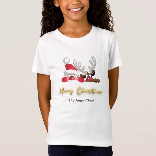 Rendier Santa Merry Christmas Custom Modern Meisje T-shirt (Voorkant)