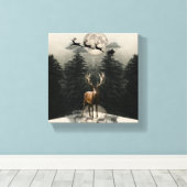 Rendier & Santa Sleigh Christmas Canvas Muurkunst (Insitu (Houten vloer))