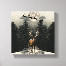 Rendier & Santa Sleigh Christmas Canvas Muurkunst